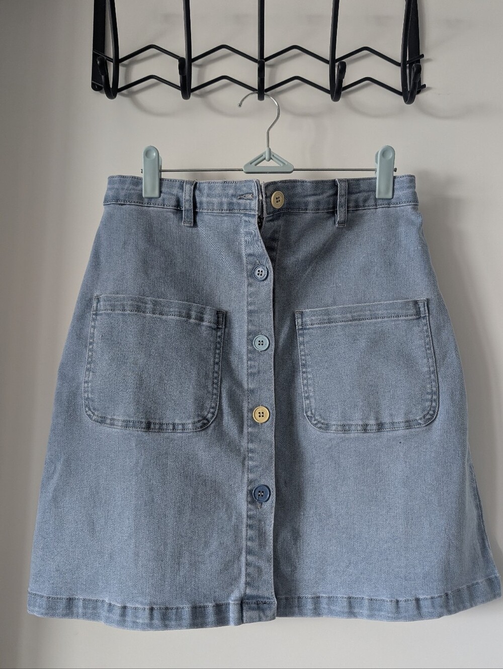 Collectif Light Blue Button-Front Denim Skirt